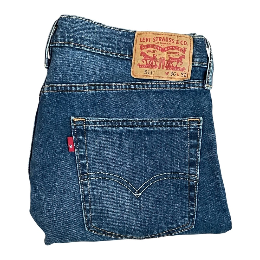 Levi's 511 Jeans Mens 36x32 Blue Slim Fit Light Wash Faded American Denim Pants